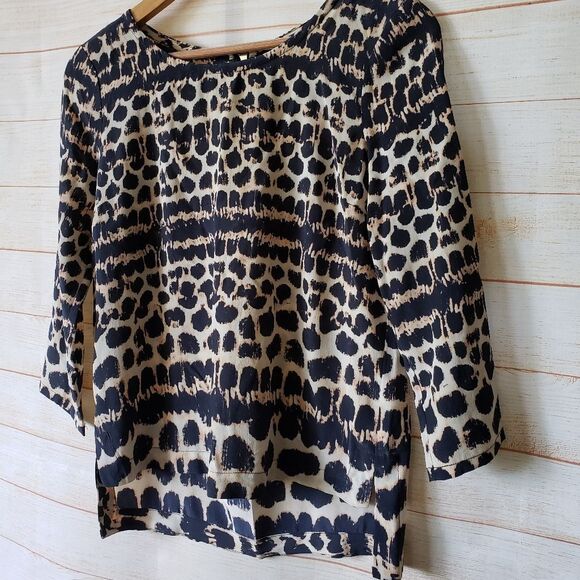 Maeve Anthropologie Linosa Silk Top/Blouse Women's Size X-Small Animal Print - Picture 4 of 9